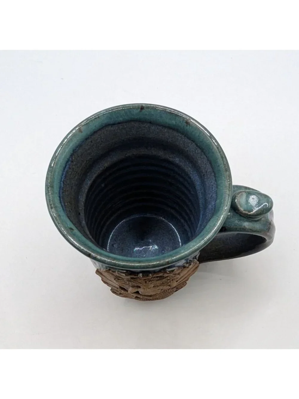 Handmade Pottery Mug W 3D Mermaid Design Blue & Brown Artist Signed - Picture 3 of 11